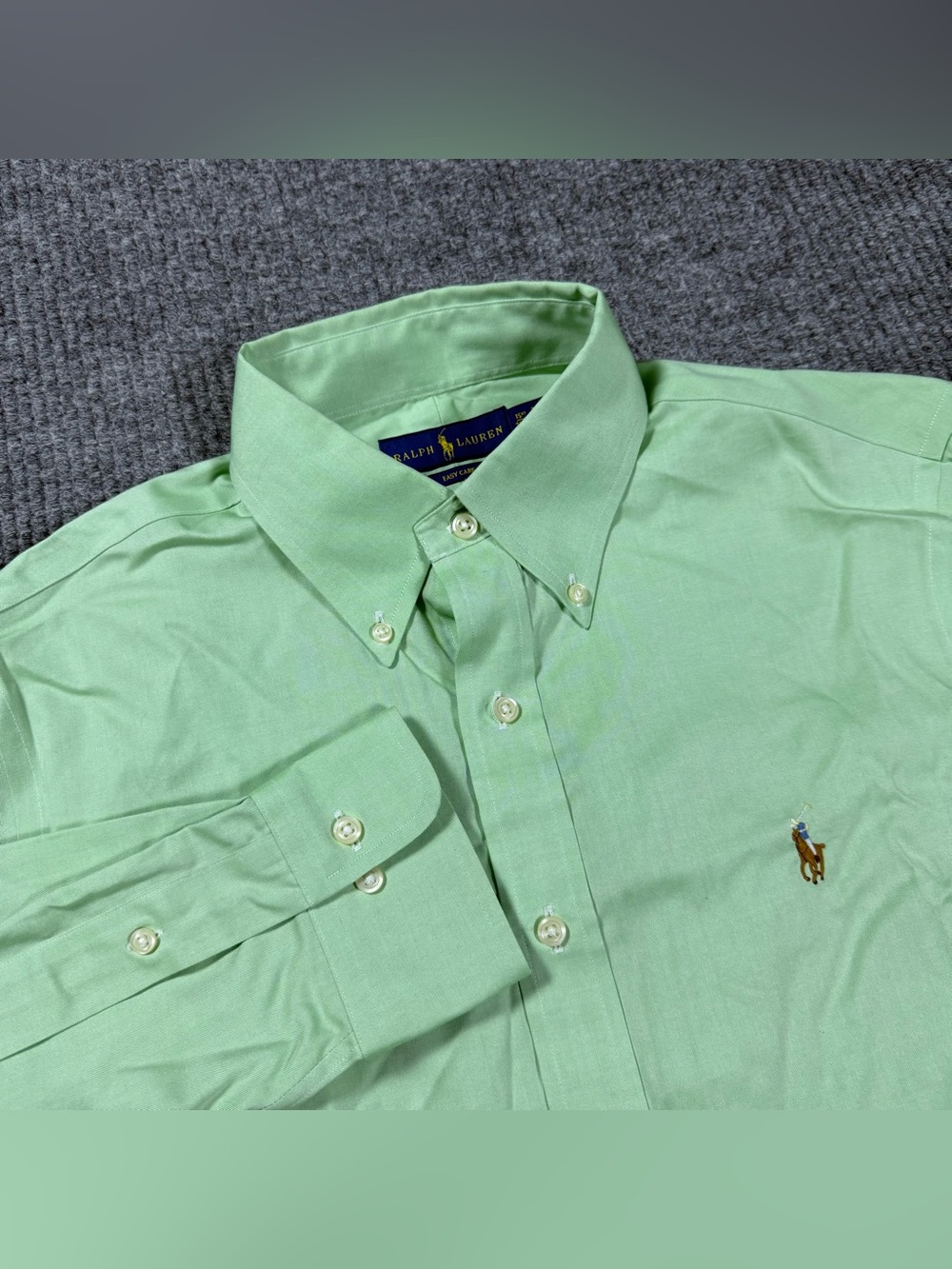 Ralph Lauren Shirt Mens 15.5 34/35 Light Mint Green Easy Care Flesh Pony Oxford